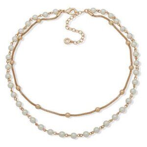 Anne Klein Gold Tone Imitation Pearl Double Loop Convertible Necklace NWT